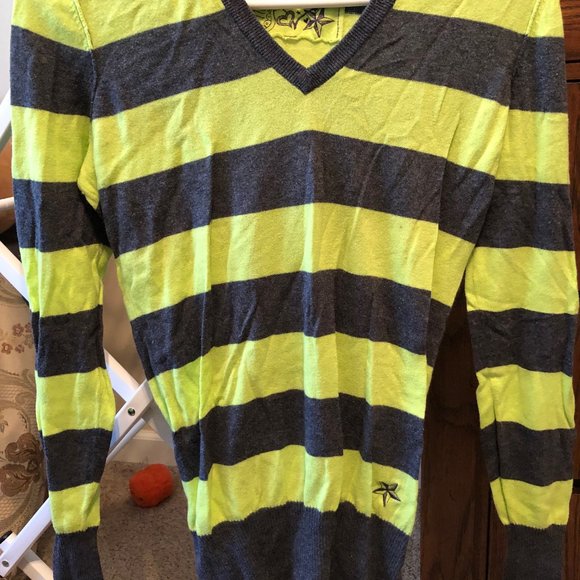 grey and green striped v neck sweater - Picture 3 of 3